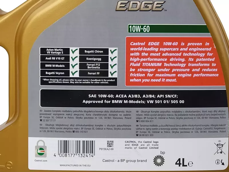 CASTROL EDGE SUPERCAR 10W60 TITANIUM FST 9L 