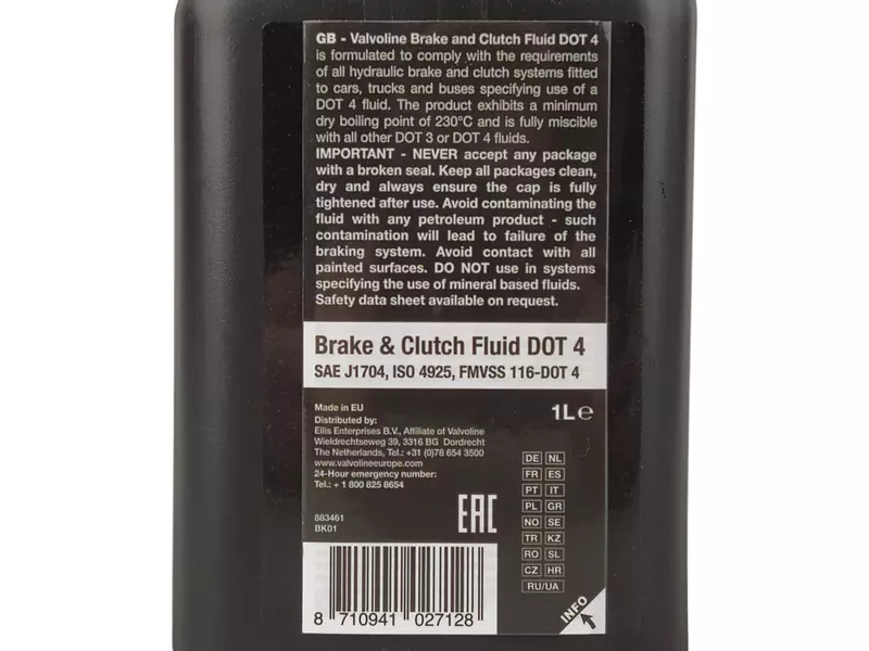 VALVOLINE BRAKE AND CLUTCH FLUID DOT 4 1L 