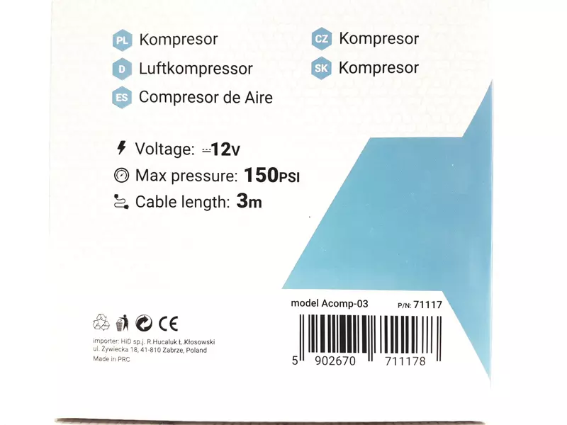 VERTEX METALOWY KOMPRESOR SAMOCHODOWY 12V 7 BAR 