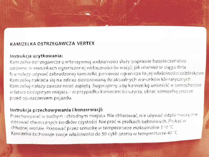 VERTEX KAMIZELKA OSTRZEGAWCZA POMARAŃCZOWA 