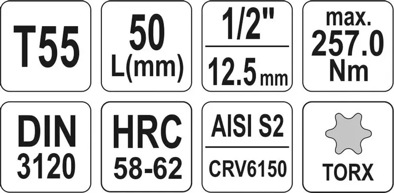 YATO KLUCZ TRZPIENIOWY BIT TORX 1/2'' T55 L55MM 
