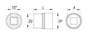 YATO NASADKA DWUNASTOKĄTNA KRÓTKA 1/2'' 11MM 