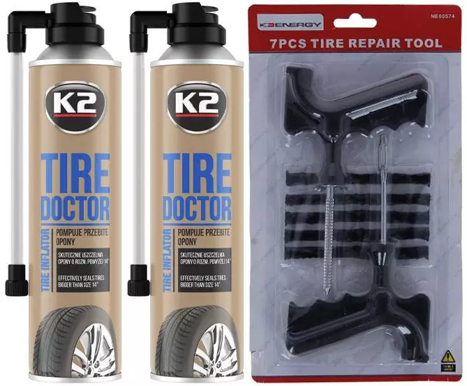 K2 TIRE DOKTOR 1000ML + ZESTAW NAPRAWCZY DO OPON