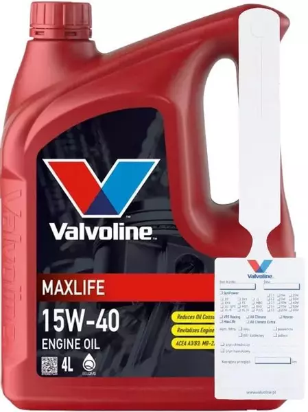 VALVOLINE MAXLIFE A3/B4 15W40 4L + ZAWIESZKA