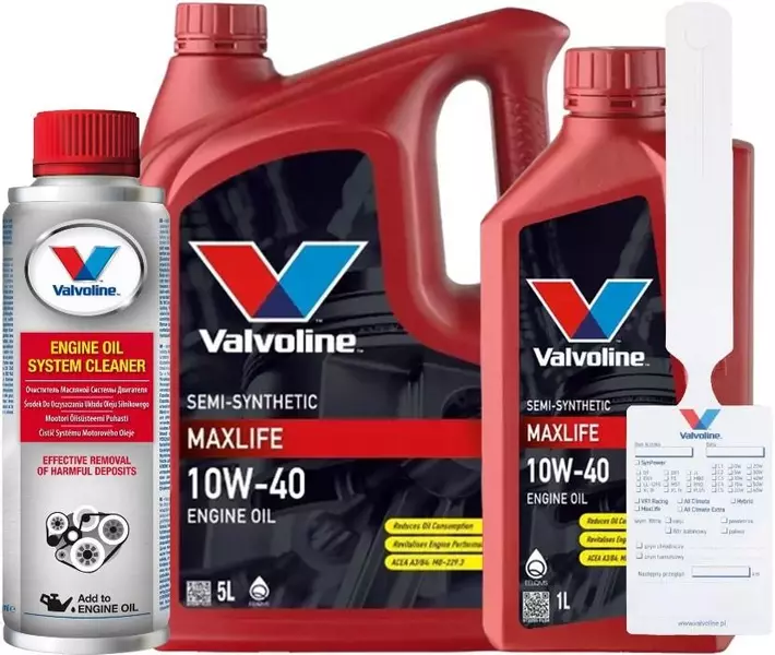 VALVOLINE MAXLIFE 10W40 ACEA A3/B4 API SN/CF 6L + ZAWIESZKA + PŁUKANKA