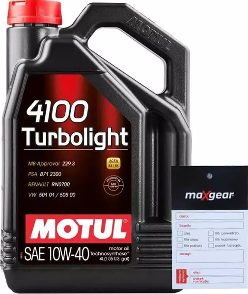 MOTUL 4100 TURBOLIGHT 10W40 API SN ACEA A3/B4 4L + ZAWIESZKA