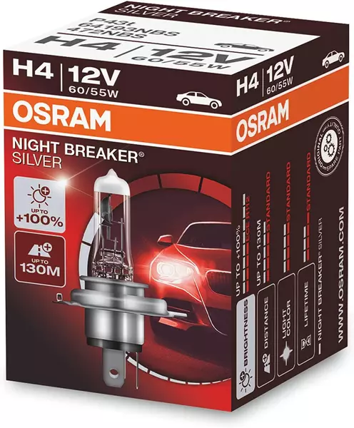 OSRAM NIGHT BREAKER SILVER +100% H4 12V 60/55W