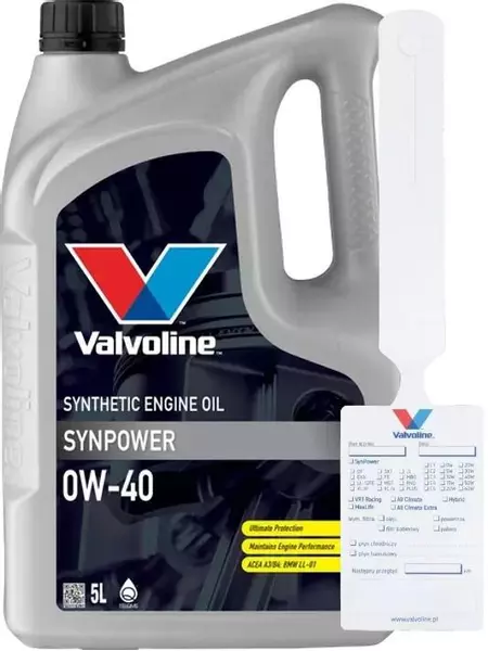 VALVOLINE SYNPOWER OLEJ SILNIKOWY 0W40 5L + ZAWIESZKA