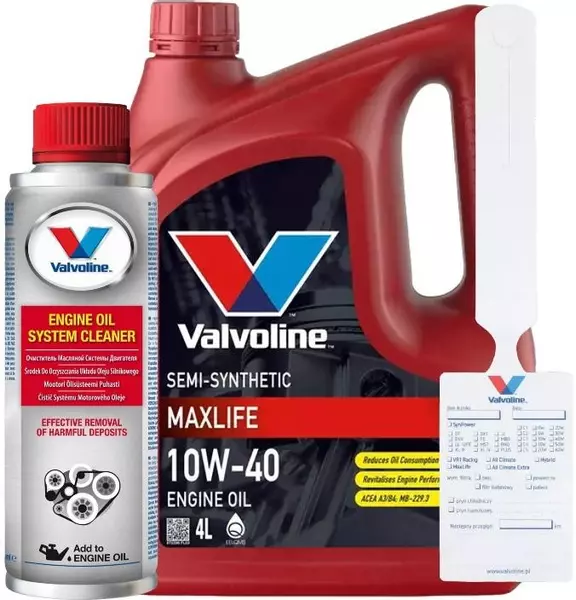 VALVOLINE MAXLIFE 10W40 ACEA A3/B4 API SN/CF 4L + ZAWIESZKA + PŁUKANKA