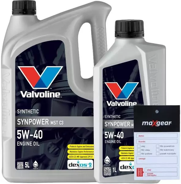 VALVOLINE SYNPOWER MST C3 5W40 SN CF ACEA C3 6L + ZAWIESZKA