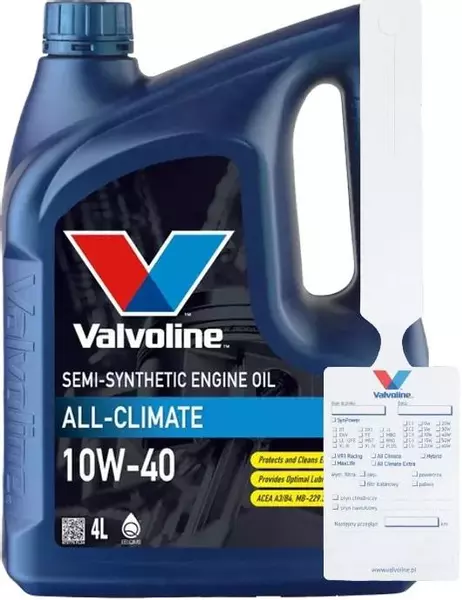 VALVOLINE ALL CLIMATE 10W40 A3/B4 SM/SN SL/CF 4L + ZAWIESZKA