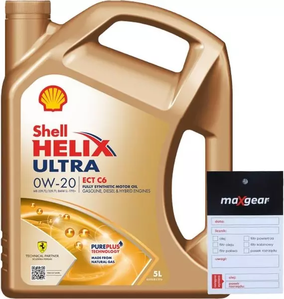 SHELL HELIX ULTRA ECT C6 OLEJ SILNIKOWY 0W20 5L + ZAWIESZKA