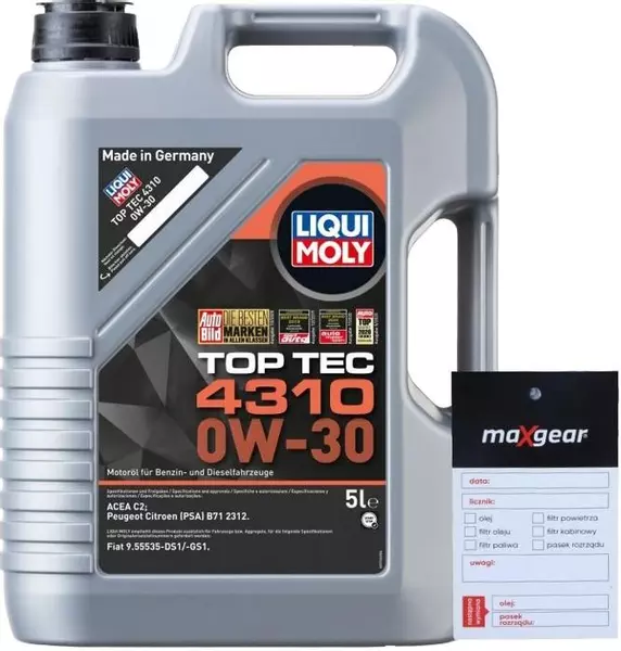 LIQUI MOLY TOP TEC 4310 0W30 C2 PSA B71 2312 5L + ZAWIESZKA