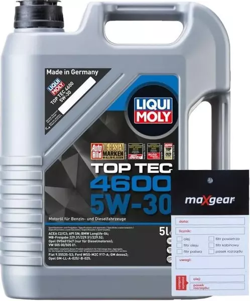 LIQUI MOLY TOP TEC 4600 5W30 C3 API SN/CF 2316 5L + ZAWIESZKA