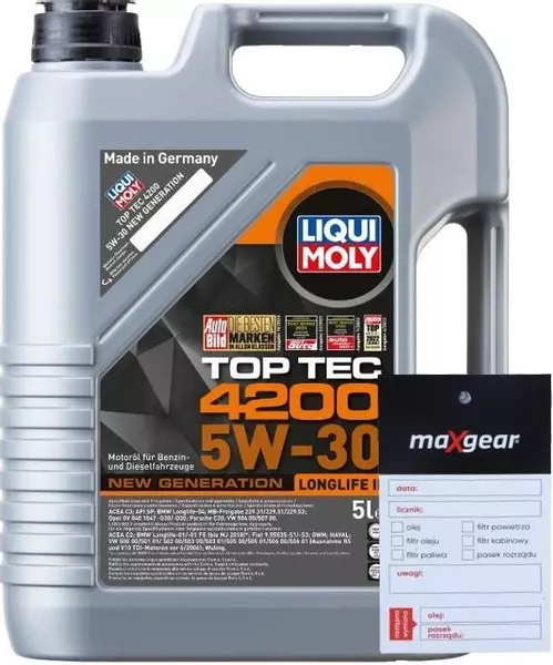 LIQUI MOLY TOP TEC 4200 5W30 LONGLIFE III 8973 5L + ZAWIESZKA