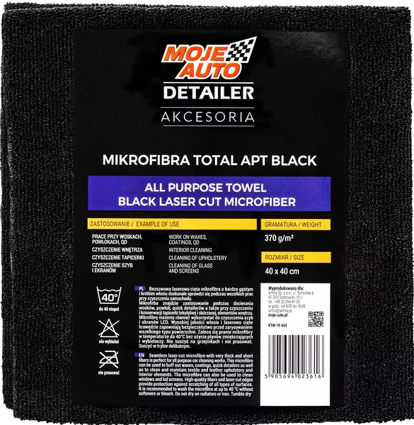 MOJE AUTO DETAILER MIKROFIBRA APT BLACK 370G 40x40CM