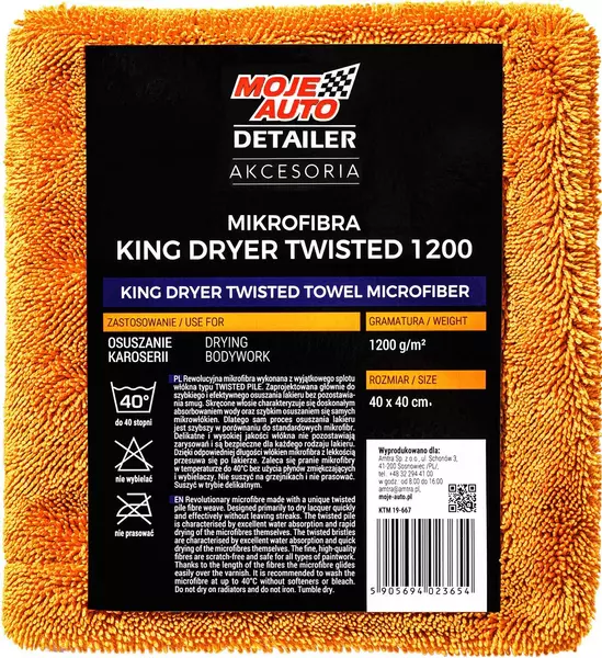 MOJE AUTO DETAILER MIKROFIBRA KING DRYER TWISTED TOWEL 1200G 40x40CM