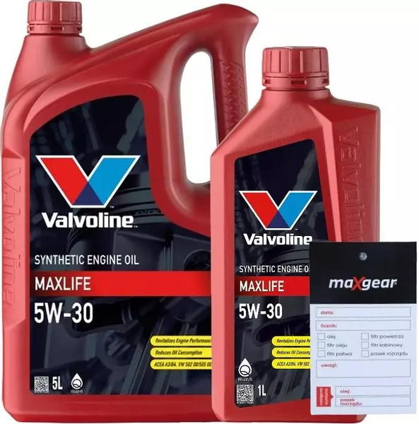 VALVOLINE MAXLIFE 5W30 A3/B3 A3/B4 API SN 6L + ZAWIESZKA