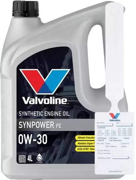 VALVOLINE SYNPOWER FE OLEJ SILNIKOWY 0W-30 4L + ZAWIESZKA