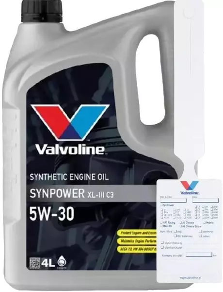 VALVOLINE SYNPOWER XL-III 5W30 C3 VW 504/507 4L + ZAWIESZKA