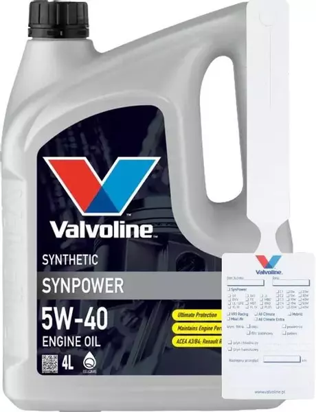 VALVOLINE SYNPOWER 5W-40 VW502.0/505 4L + ZAWIESZKA