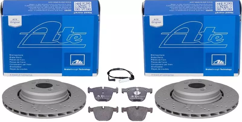 ATE TARCZE+KLOCKI+CZUJNIK TYŁ BMW 5 E60 370MM