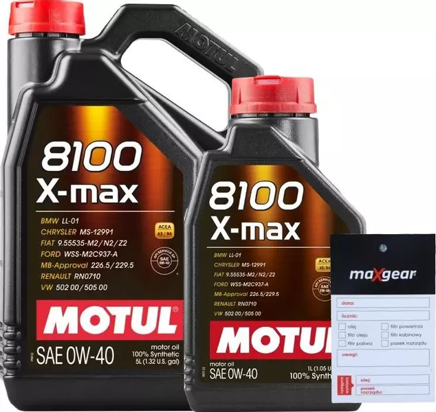 MOTUL 8100 X-MAX 0W40 API SP ACEA A3/B4 6L + ZAWIESZKA