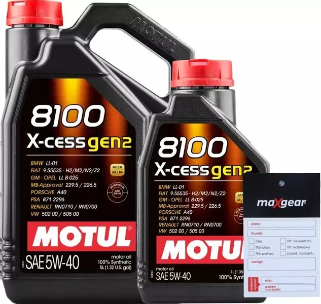 MOTUL 8100 X-CESS GEN2 5W40 API SN ACEA A3/B4 6L + ZAWIESZKA