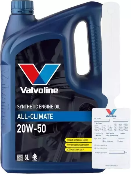 VALVOLINE ALL CLIMATE OLEJ SILNIKOWY 20W50 5L + ZAWIESZKA