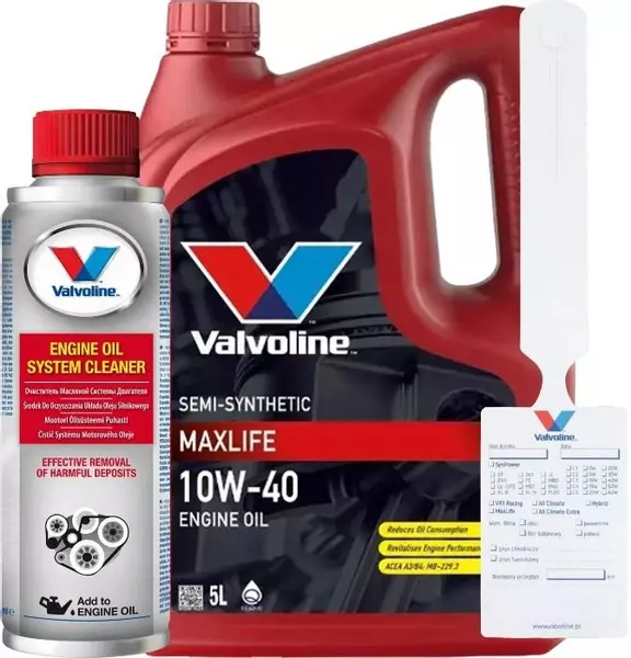 VALVOLINE MAXLIFE 10W40 ACEA A3/B4 API SN/CF 5L + ZAWIESZKA + PŁUKANKA