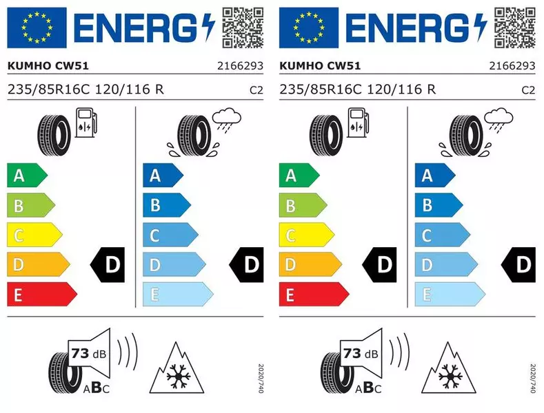 2xKUMHO WINTER PORTRAN CW51 235/85R16 120/116 R PRZYCZEPNOŚĆ NA ŚNIEGU (3PMSF), WZMOCNIENIE (C)