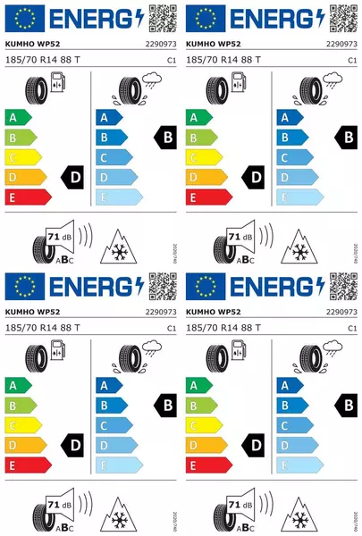 4xKUMHO WINTERCRAFT WP52 185/70R14 88 T PRZYCZEPNOŚĆ NA ŚNIEGU (3PMSF)