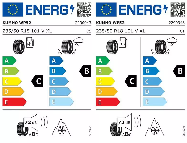 2xKUMHO WINTERCRAFT WP52 235/50R18 101 V PRZYCZEPNOŚĆ NA ŚNIEGU (3PMSF), WZMOCNIENIE (XL)