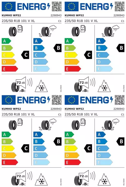 4xKUMHO WINTERCRAFT WP52 235/50R18 101 V PRZYCZEPNOŚĆ NA ŚNIEGU (3PMSF), WZMOCNIENIE (XL)