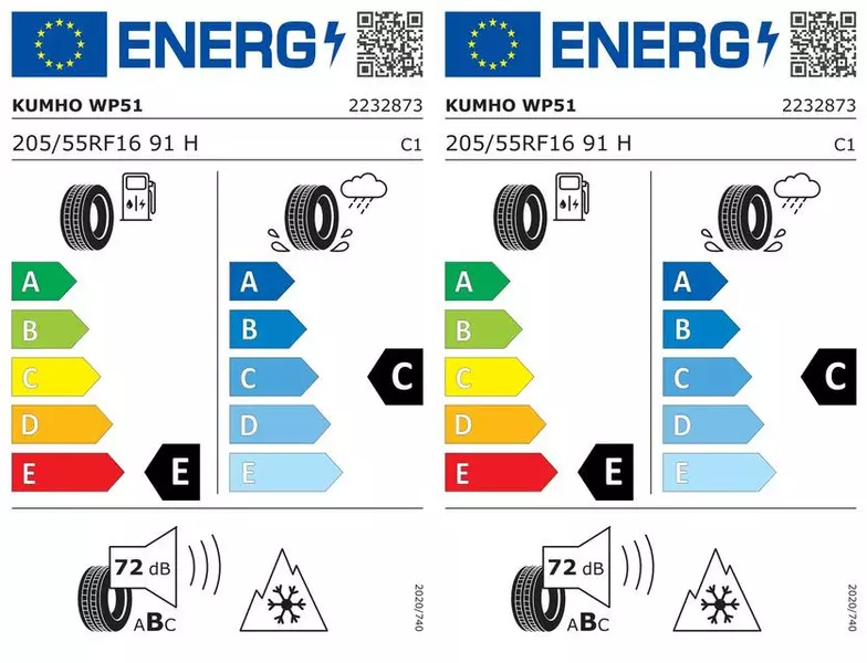 2xKUMHO WINTERCRAFT WP51 205/55R16 91 H PRZYCZEPNOŚĆ NA ŚNIEGU (3PMSF), RUN FLAT