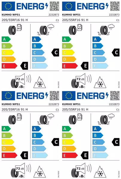 4xKUMHO WINTERCRAFT WP51 205/55R16 91 H PRZYCZEPNOŚĆ NA ŚNIEGU (3PMSF), RUN FLAT