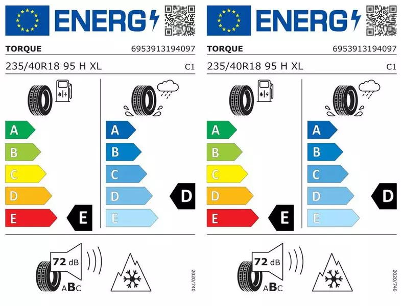 2xTORQUE TQ022 235/40R18 95 H PRZYCZEPNOŚĆ NA ŚNIEGU (3PMSF), WZMOCNIENIE (XL)